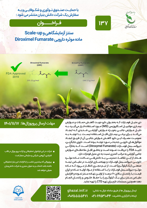 سنتز آزمایشگاهی و scale-up ماده موثره دارویی Diroximel Fumarate