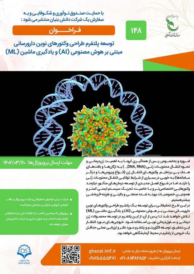 توسعه پلتفرم طراحی وکتورهای نوین دارورسانی مبتنی بر هوش مصنوعی (AI) و یادگیری ماشین (ML)